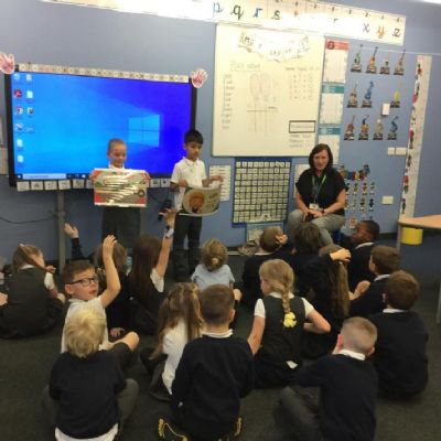 Learning all about road safety and how to use the Green Cross Code.