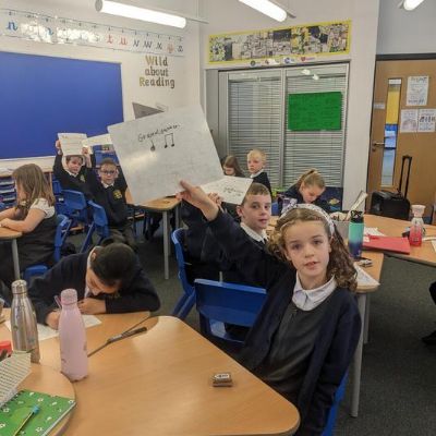 Making rhythms using names, with Mrs West.