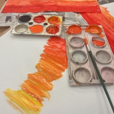 Colour mixing to make a piece of Blitz Art.